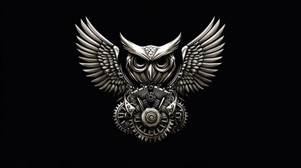 Obraz premium Steampunk owl emblem on dark background. Possible use for a graphic design or product logo