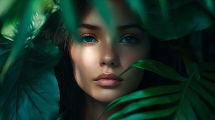 tropical leaf, dark green and feminine