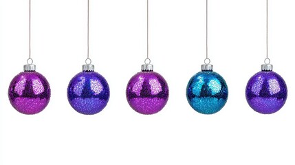 Obraz premium Vibrant christmas ornaments hanging beautifully against a white background for festive holiday decoration inspiration