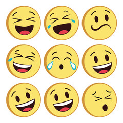 yellow emoji set circular faces various expression vector