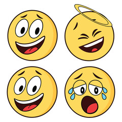 yellow emoji set circular faces various expression vector
