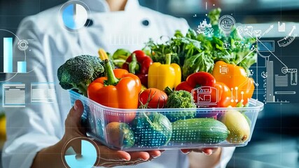 Fresh organic vegetables in a futuristic digital interface for smart farming and food technology. 4K video - Powered by Adobe