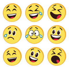 yellow emoji set circular faces various expression vector