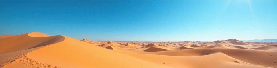Striking blue sky above rolling sand dunes, sunlit peaks, picture, image