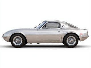 Fototapeta premium A sleek silver car captured in a side view on a white background highlighting its matte bumper and modern design