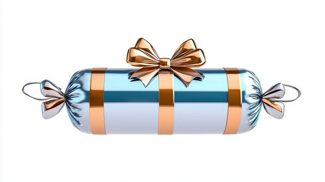 Wrapped gift box with a bow perfect for retirement celebrations featuring a silver theme and joyful decorations isolated on white