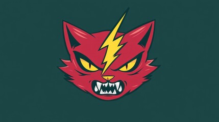 Obraz premium Angry cartoon cat head with lightning bolt