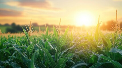 corn field or maize field at agriculture farm in the morning sunrise	