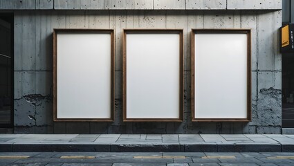 Triple Vertical digital Poster Mockup background on outdor space