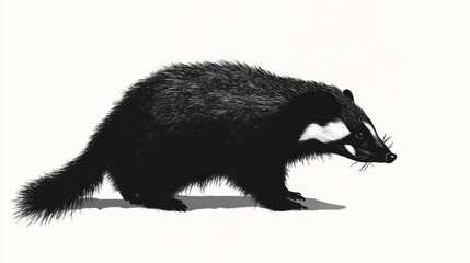 Fototapeta premium Badger walking, white background, wildlife illustration, nature print (1)