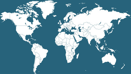 World map. Blue modern vector map. Silhouette map.