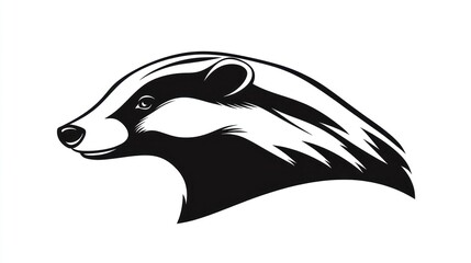 Badger head profile, wildlife art, white background, nature design
