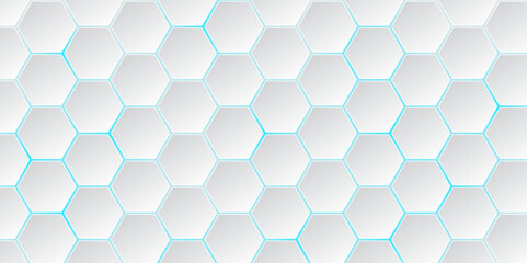 Fototapeta premium Abstract Hexagon white background with blue light. White abstract geometric vector graphic background. Hexagon. Illustration. Vector. 