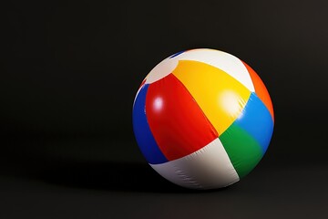 Fototapeta premium A brightly colored inflated beach ball against a dark background