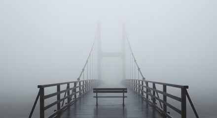 Misty Bridge and Solitude: A Foggy Morning on a Suspension Bridge