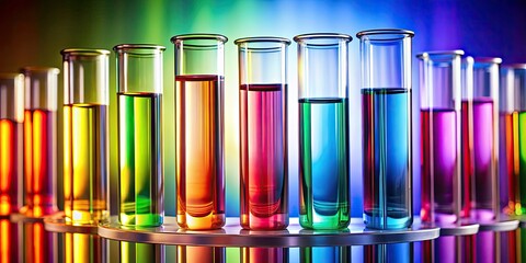 Minimalist test tubes showcase vibrant chemical reactions in striking lab science photography.