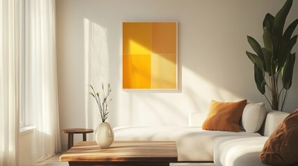 Modern living room with artwork and sunlight (1)