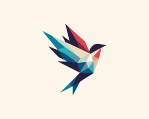 Abstract geometric flying bird logo design icon vector illustration.