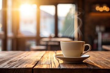 Fototapeta premium cup of coffee on wooden table