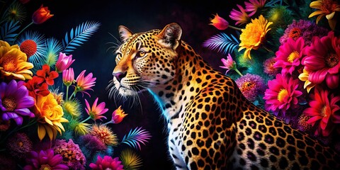 Silhouette of Modern Floral Texture with Cheetah Print Design