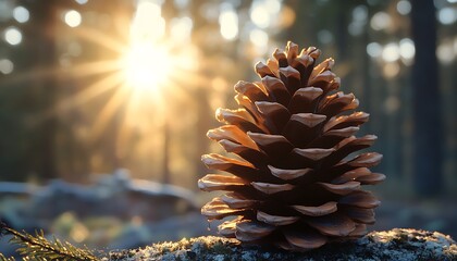 Pine cone sunset forest