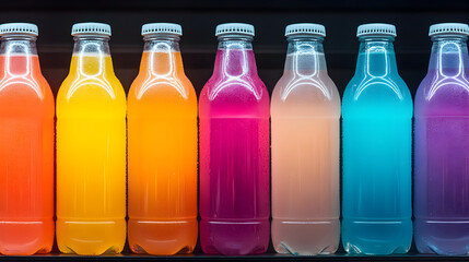 Urban beverage bottles displayed in vending machines a colorful photography concept