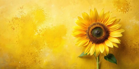 Obraz premium A vibrant single sunflower on a textured yellow background, radiating summer warmth and joy