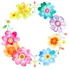 Fototapeta premium Springtime Floral Circle in Watercolor Hues