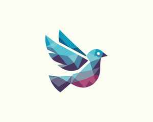 Abstract geometric flying bird logo design icon vector illustration.
