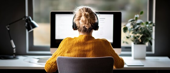 Woman managing a global team via video call, in a bright home office, coordinating across time zones with a tech-savvy vibe