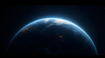 Cinematic Planet Space Blue Glow City Lights