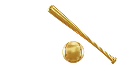 baseball ball and gold baseball bat 3D rendering	