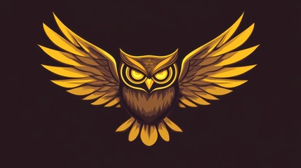 Obraz premium Golden Owl in Flight Against Dark Background. Possible use Graphic Design Element