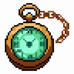 Obraz premium Retro Pixel Art Style Vintage Pocket Watch Illustration