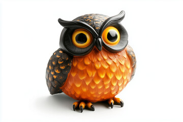 Fototapeta premium A realistic plastic figurine of a Halloween owl, isolated on white background 