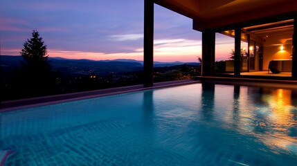 Serene Sunset Poolside: Infinity Pool with Mountain View