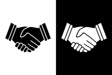 Classic Business Deal Handshake Icon Black and White Silhouette Vector for Success & Trust.