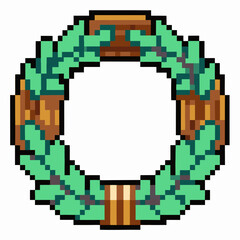Fototapeta premium Pixel Art Evergreen Wreath Retro Style Holiday Decoration