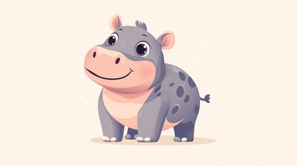 Fototapeta premium Cute Gray Hippo Cartoon Character on Beige Background