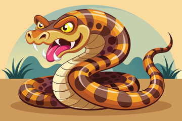 Fototapeta premium A playful rattlesnake cartoon displays bold colors and a mischievous grin in a bright environment, Rattlesnake cartoon