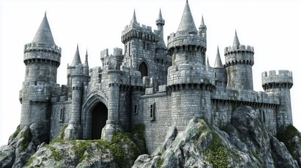 Medieval castle stone walls towers isolated AI generated