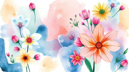 Obraz premium Blossoming Brushstrokes: Watercolor Canvas of Nature's Awakening