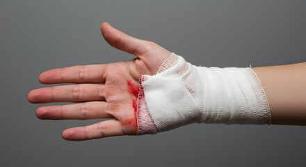 Injured Hand Wrapped in Bandage