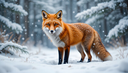 Obraz premium Stunning Red Fox in Winter Wonderland
