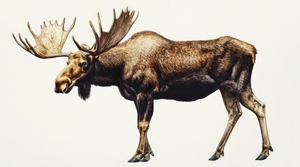 A lifelike portrayal of a majestic moose's head and upper body, intricately shaded for depth and realism, highlighting its grandeur and strength