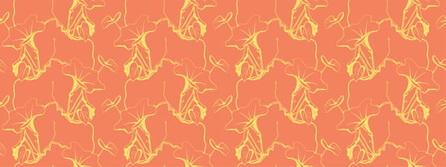 Abstract coral orange floral seamless pattern. Elegant line art design featuring stylized flowers in a repeating texture. Perfect for textiles, wallpaper, website backgrounds, and branding.