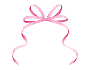 Pink ribbon bow isolated on white background. Watercolor vector illustration for greeting card, invitation, poster, banner