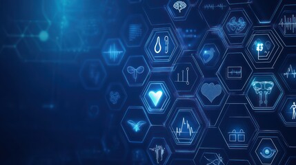 Fototapeta premium Medical technology digital icons, abstract background, healthcare innovation