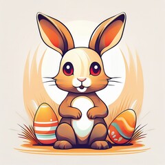 A simple cartoon Easter bunny with a white background and eggs