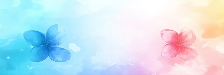 Obraz premium Gentle Floral Watercolor Background, Blue and Coral Hues, Pastel Colors, Clean Detailed Illustration
